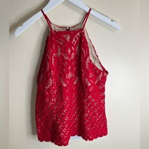 Bardot Red Lace Halter Tank Blouse Lace